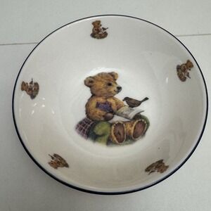 Royal vale bone china child teddy bear birdie/book england Soup Bowl vintage 6"
